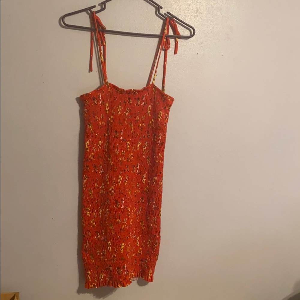 Floral Red Runched Mini Dress